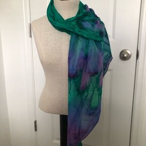 Elegant Tie Dye Watercolor Green and Purple Silk Scarf